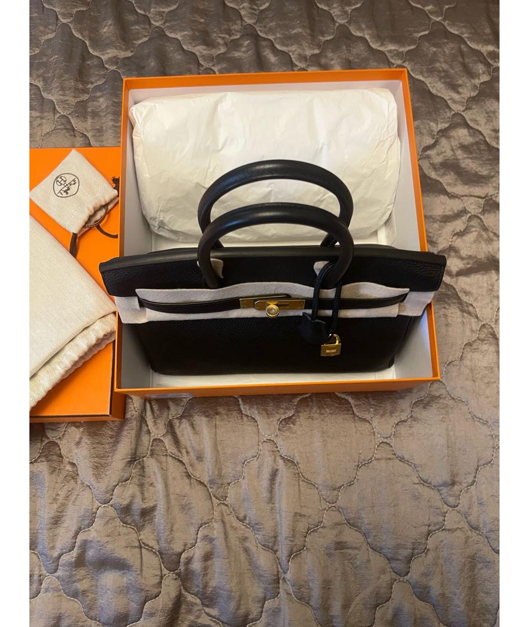 HERMES Черная кожаная сумка с короткими ручками, фото 4