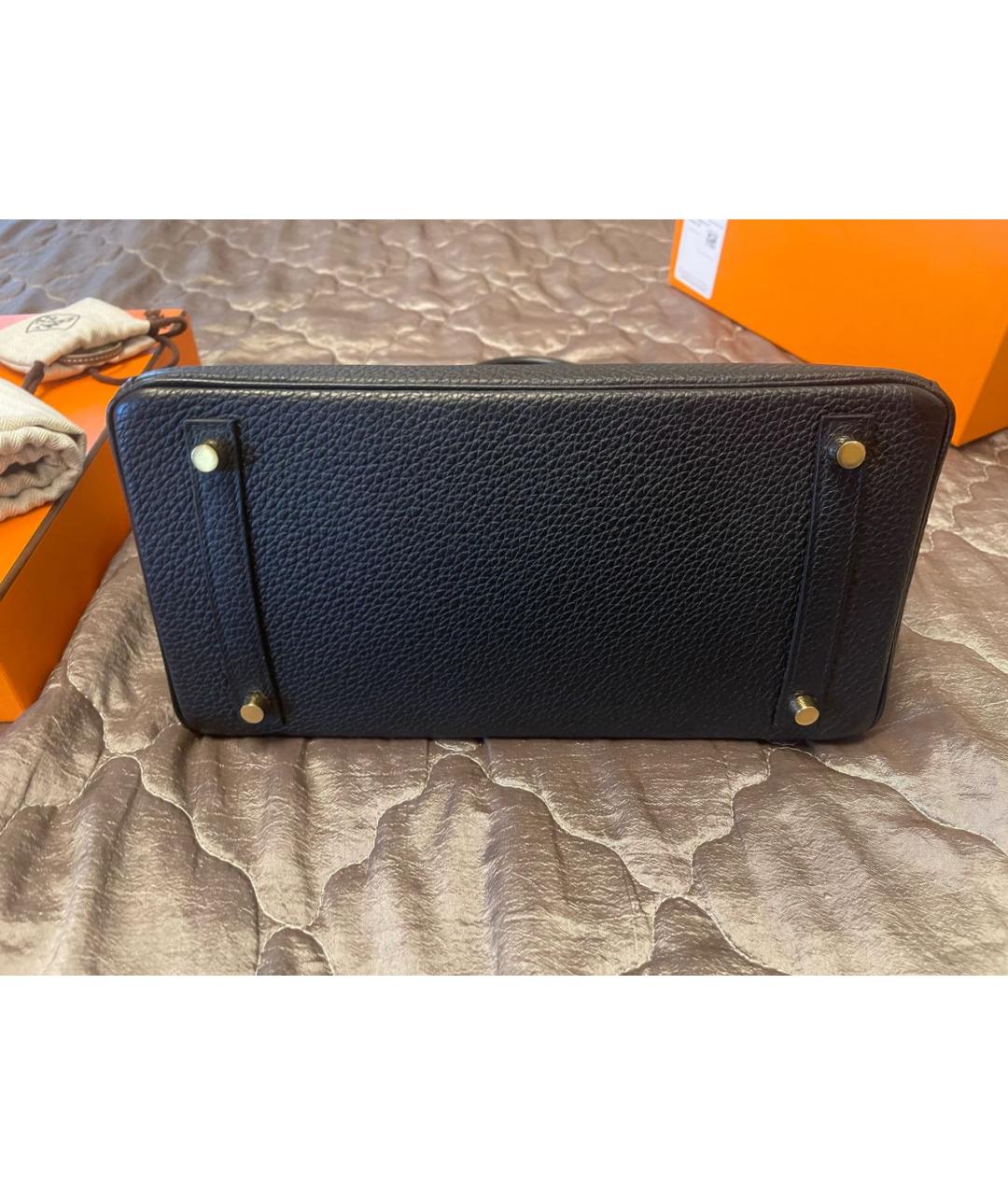 HERMES Черная кожаная сумка с короткими ручками, фото 6