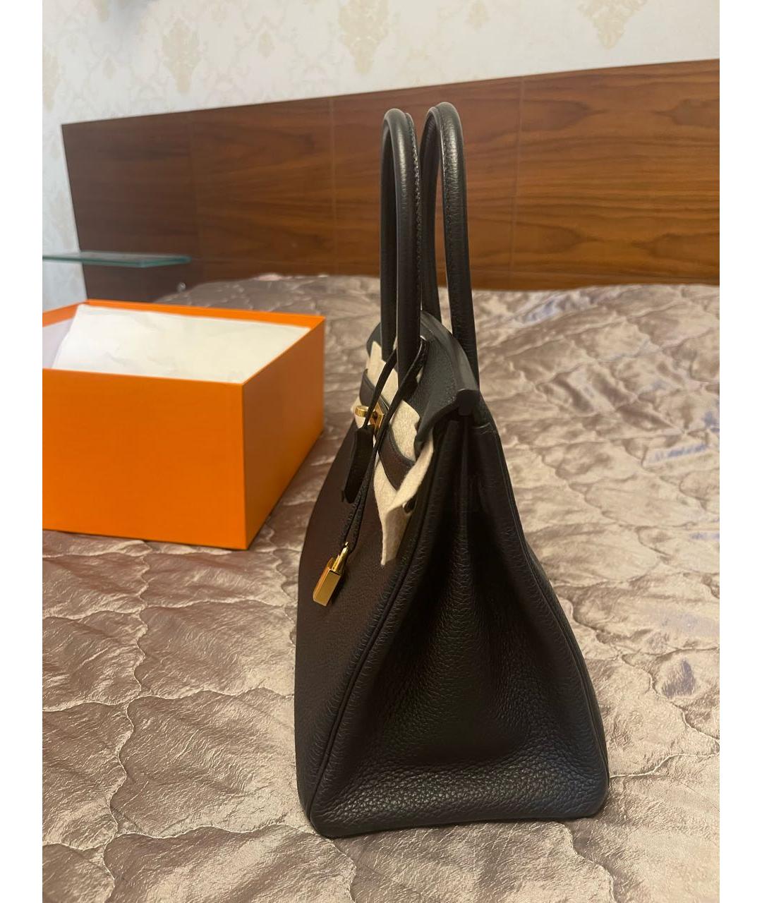 HERMES Черная кожаная сумка с короткими ручками, фото 5