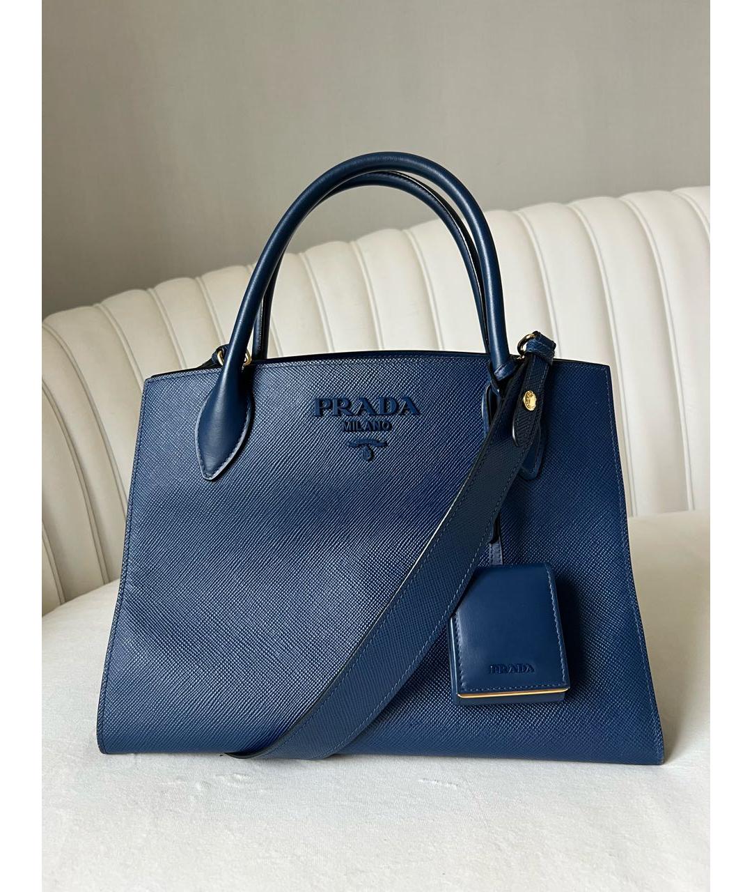PRADA Синяя кожаная сумка тоут, фото 5