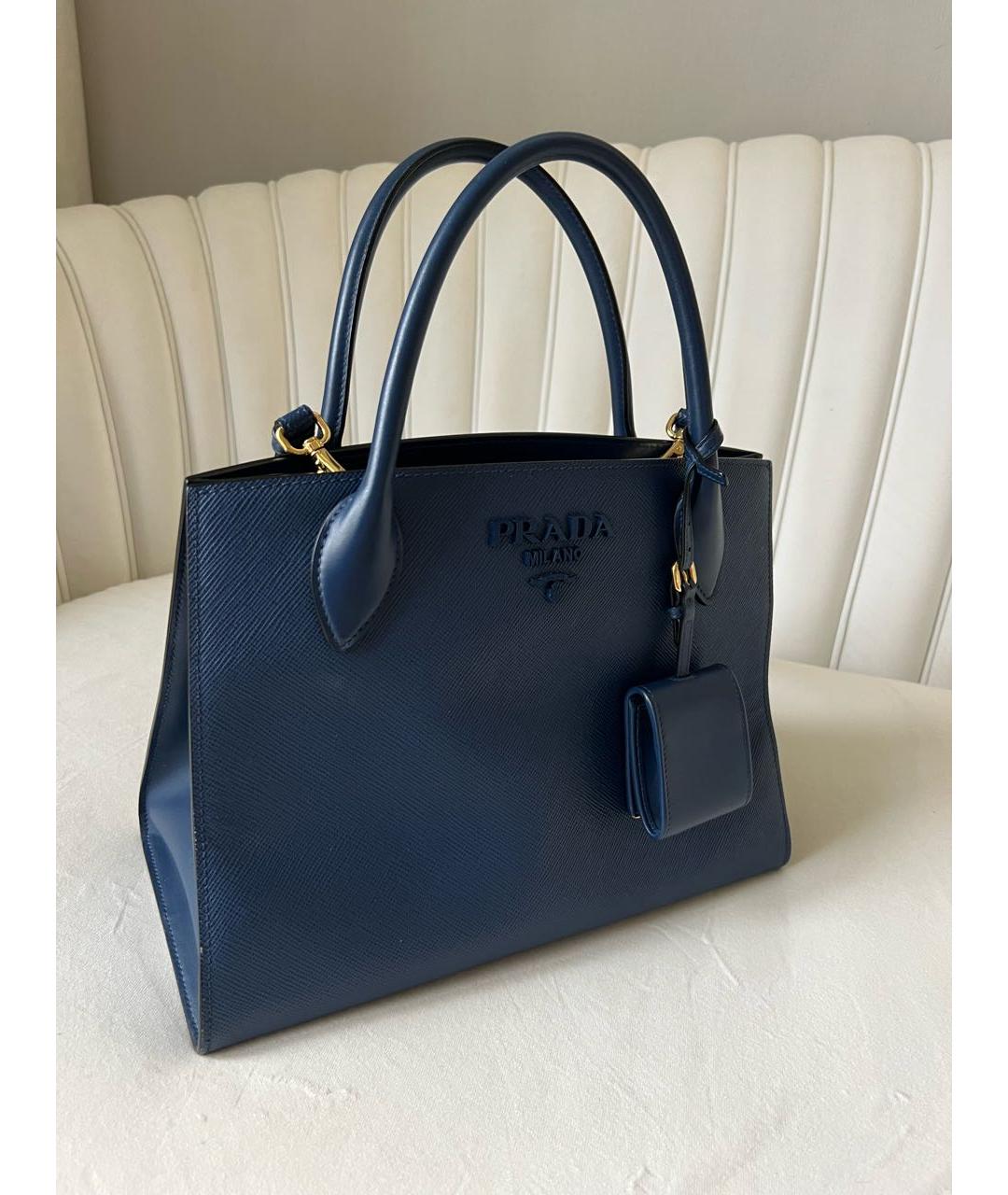 PRADA Синяя кожаная сумка тоут, фото 2