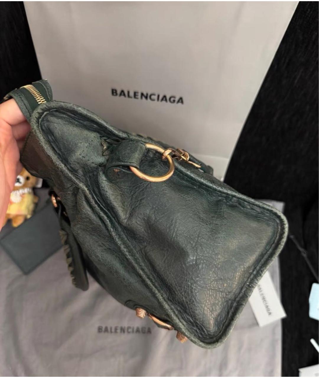 BALENCIAGA Зеленая кожаная сумка с короткими ручками, фото 4
