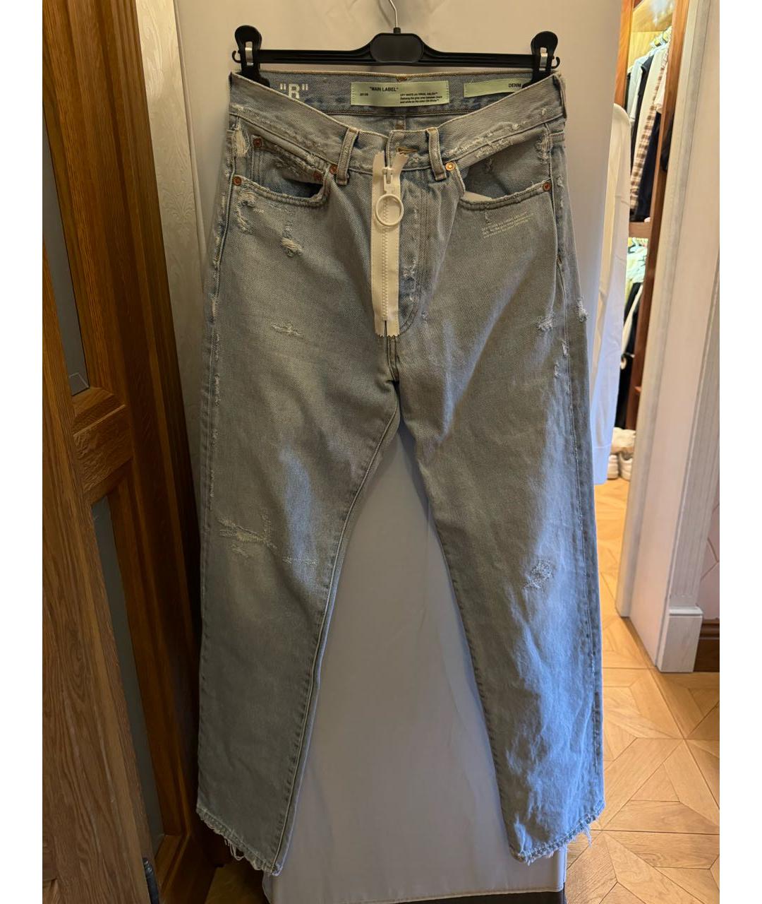 OFF-WHITE Голубые хлопковые прямые джинсы, фото 3
