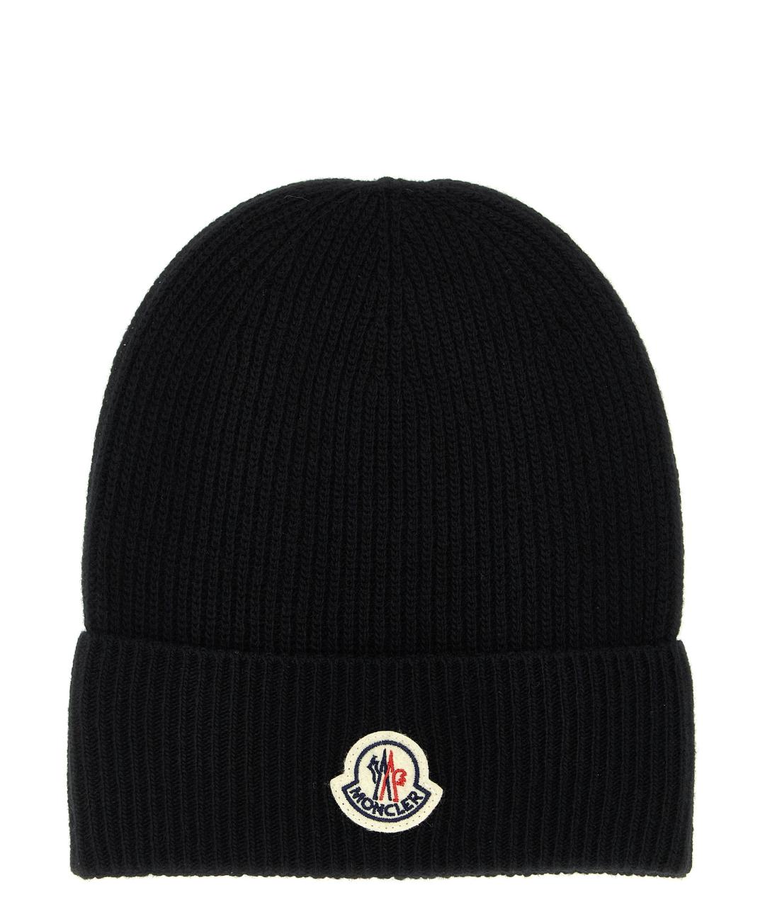 MONCLER Черная шерстяная шапка, фото 1