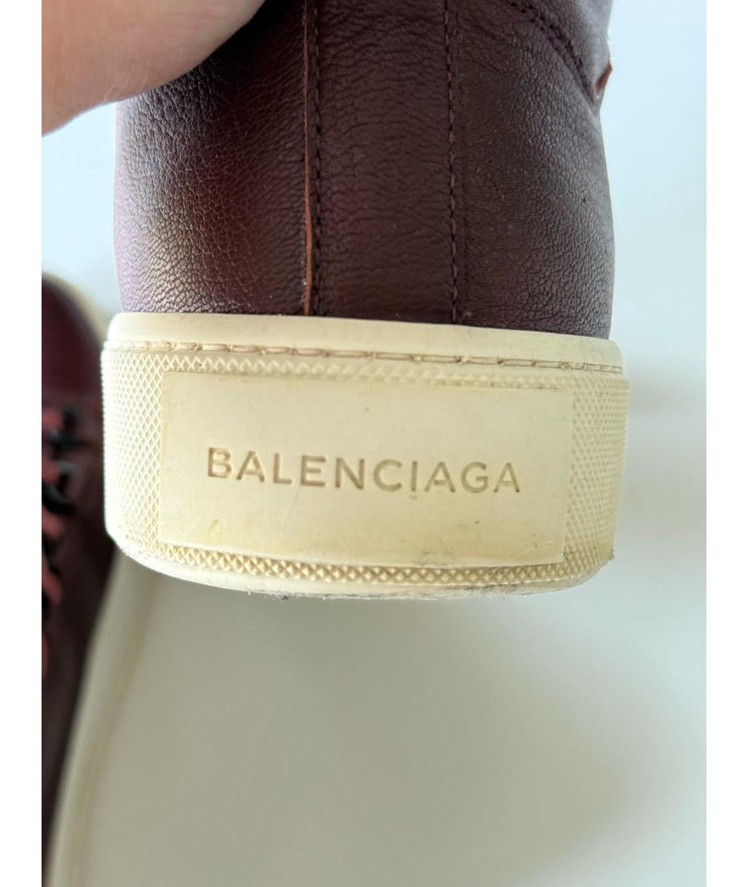 BALENCIAGA Бордовые кожаные высокие кроссовки / кеды, фото 5