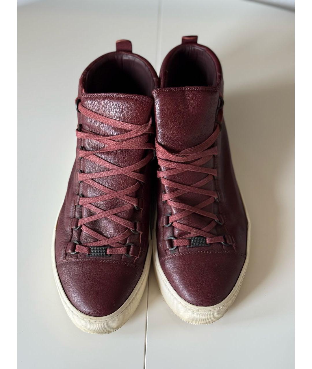 BALENCIAGA Бордовые кожаные высокие кроссовки / кеды, фото 3