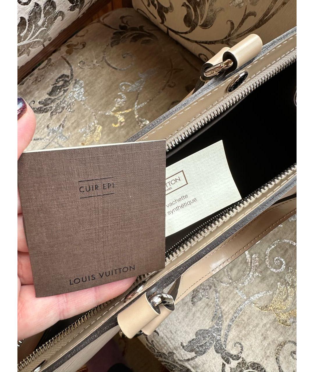 LOUIS VUITTON Бежевая кожаная сумка тоут, фото 4