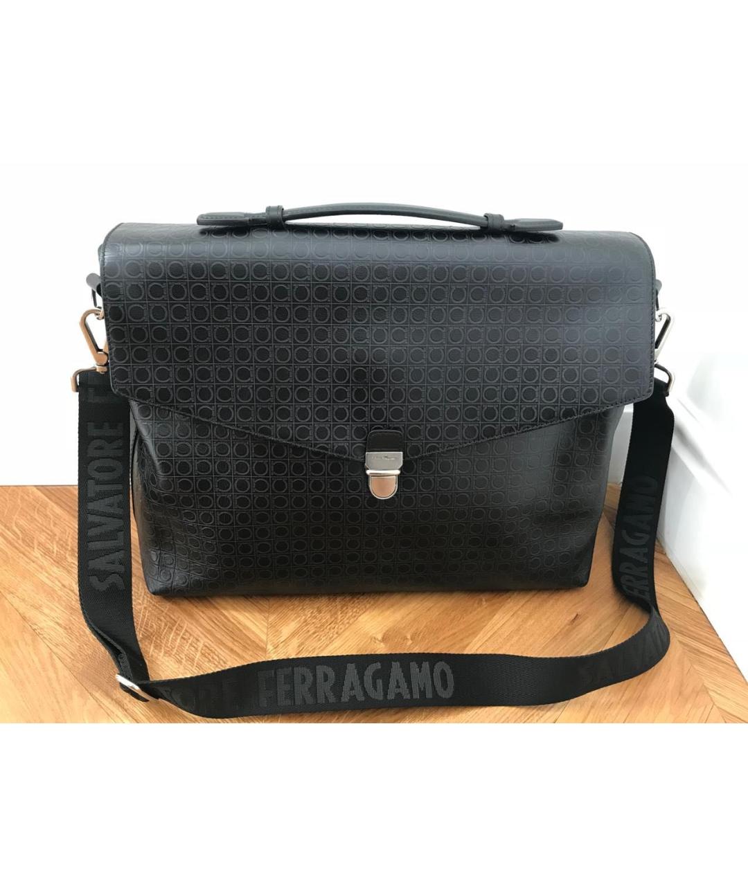 FERRAGAMO Черный кожаный портфель, фото 4