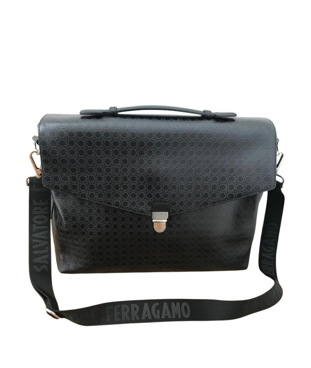 FERRAGAMO Черный кожаный портфель, фото 1