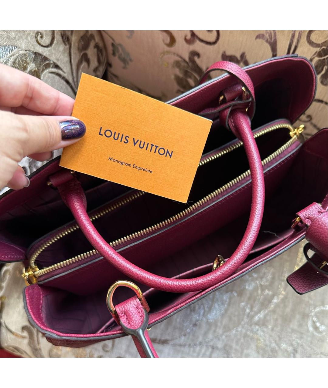 LOUIS VUITTON Бордовая кожаная сумка тоут, фото 3