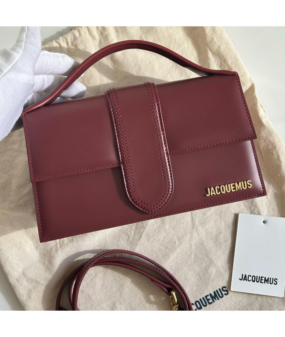 JACQUEMUS Бордовая кожаная сумка через плечо, фото 2