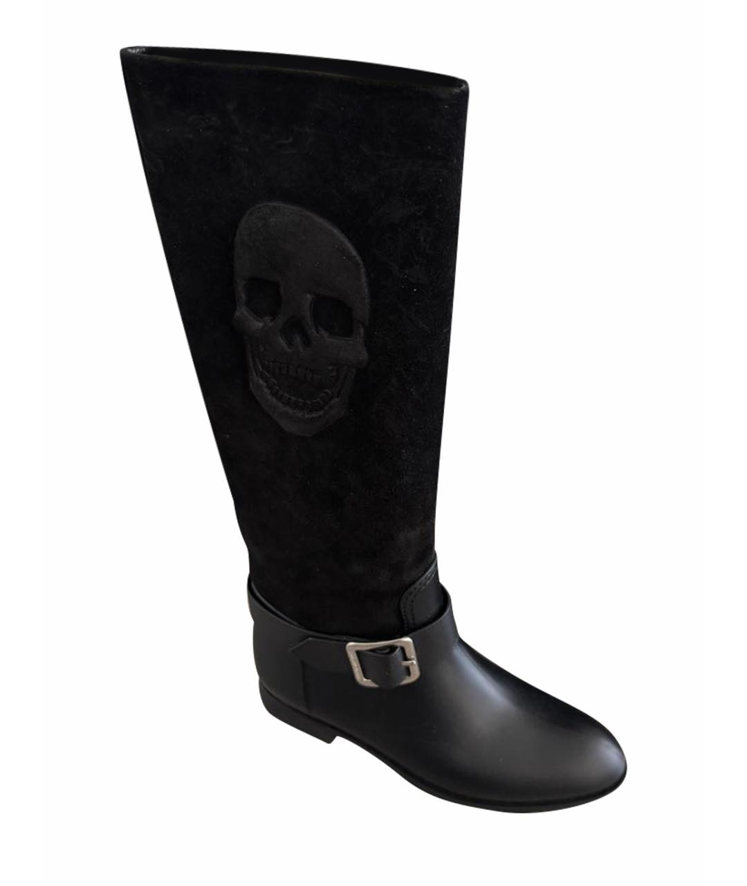 PHILIPP PLEIN Черные кожаные сапоги, фото 1