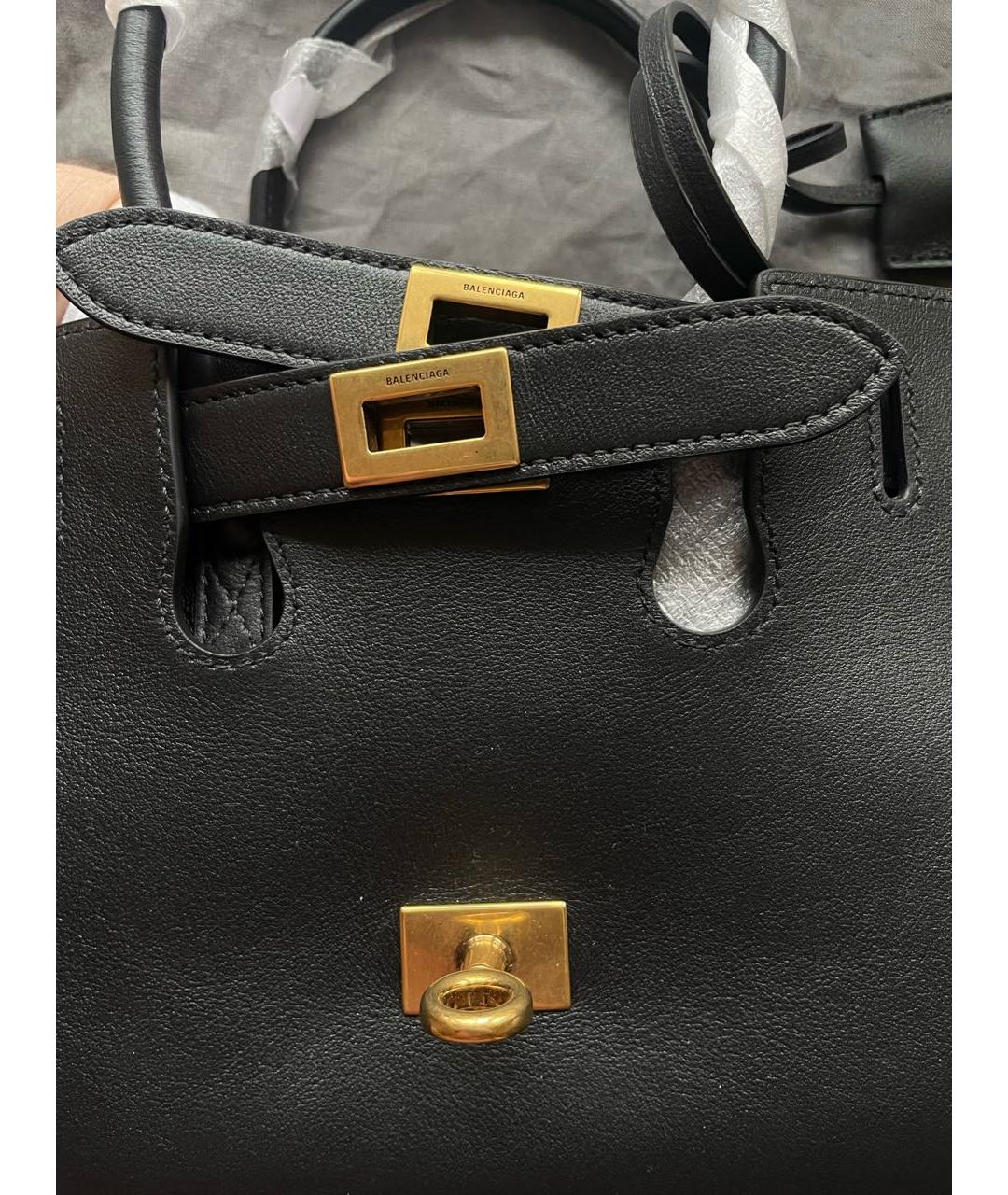 BALENCIAGA Черная кожаная сумка тоут, фото 5