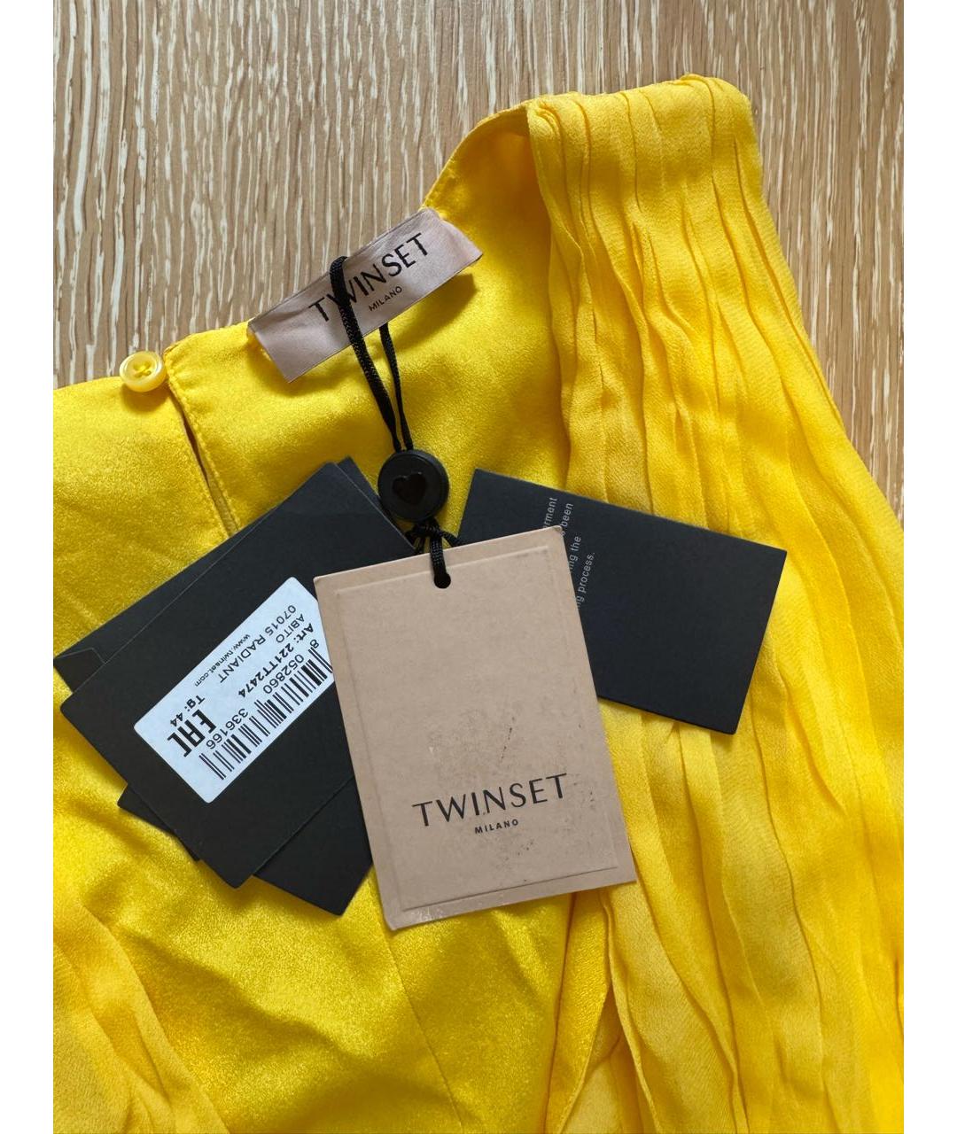 TWIN-SET Желтое вискозное коктейльное платье, фото 3