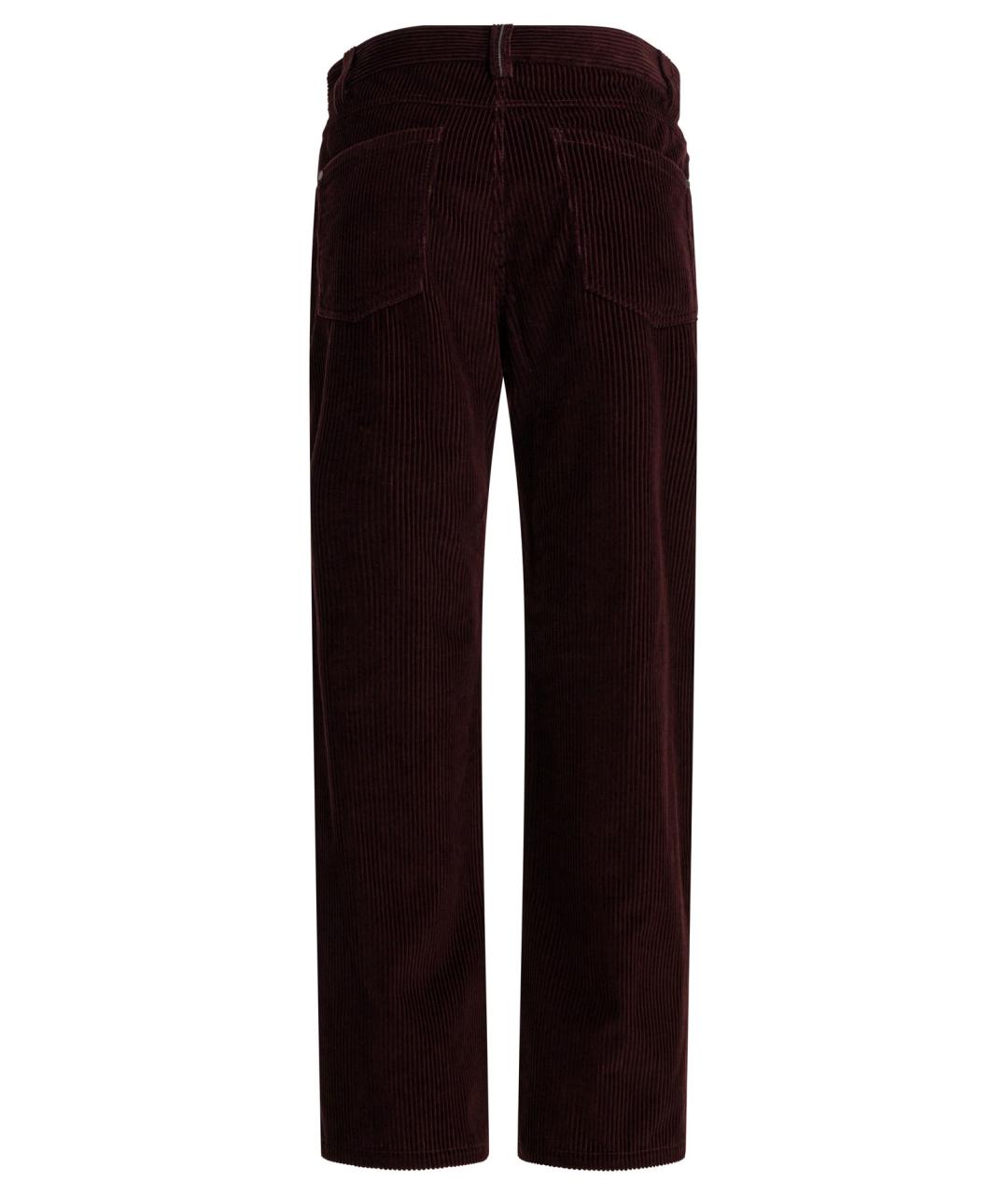BRUNELLO CUCINELLI Бордовые хлопковые прямые брюки, фото 2