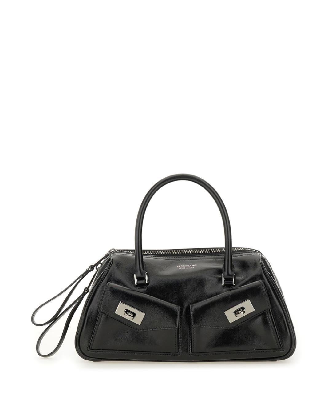 FERRAGAMO Черная кожаная сумка с короткими ручками, фото 1