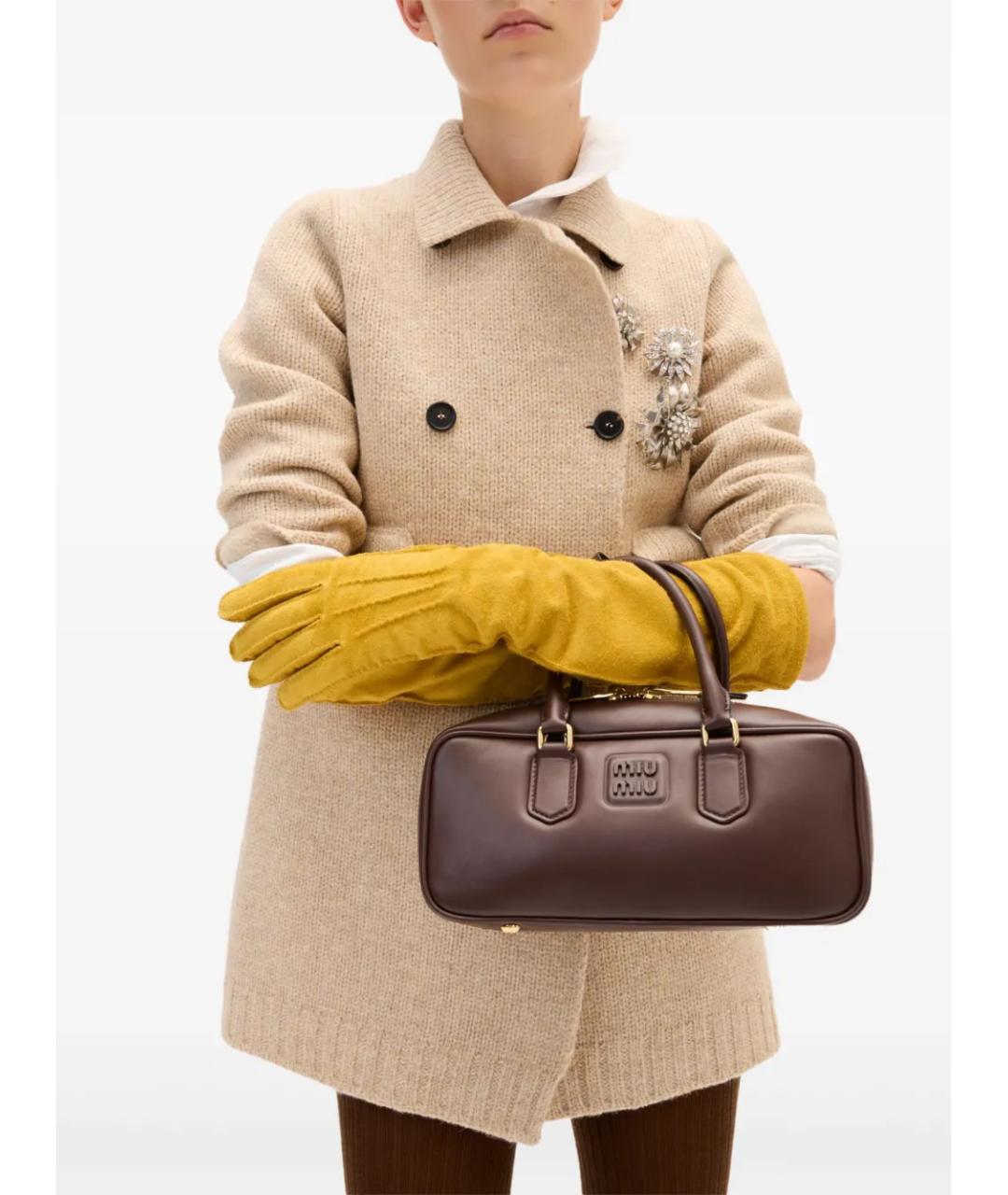 MIU MIU Коричневая кожаная сумка с короткими ручками, фото 5