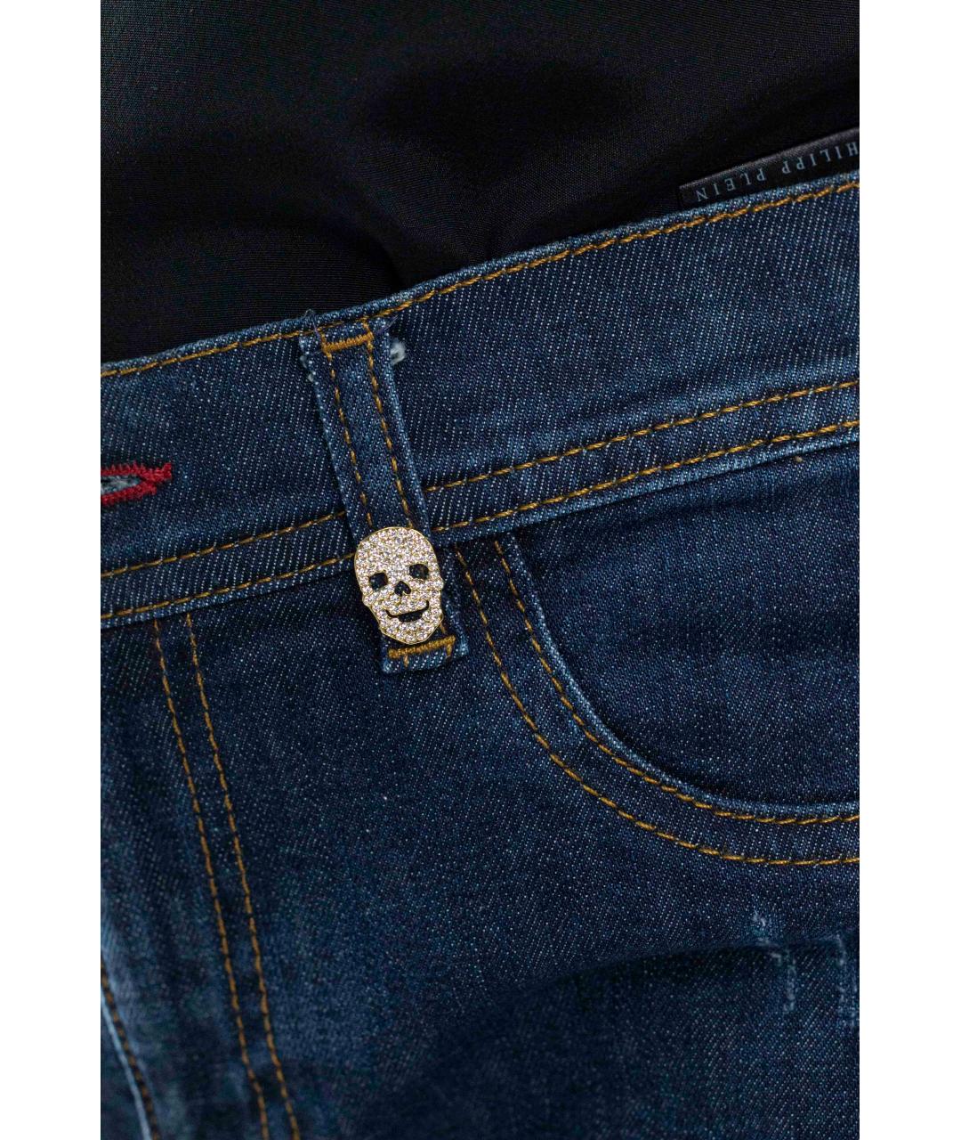 PHILIPP PLEIN Синие хлопко-эластановые джинсы слим, фото 5