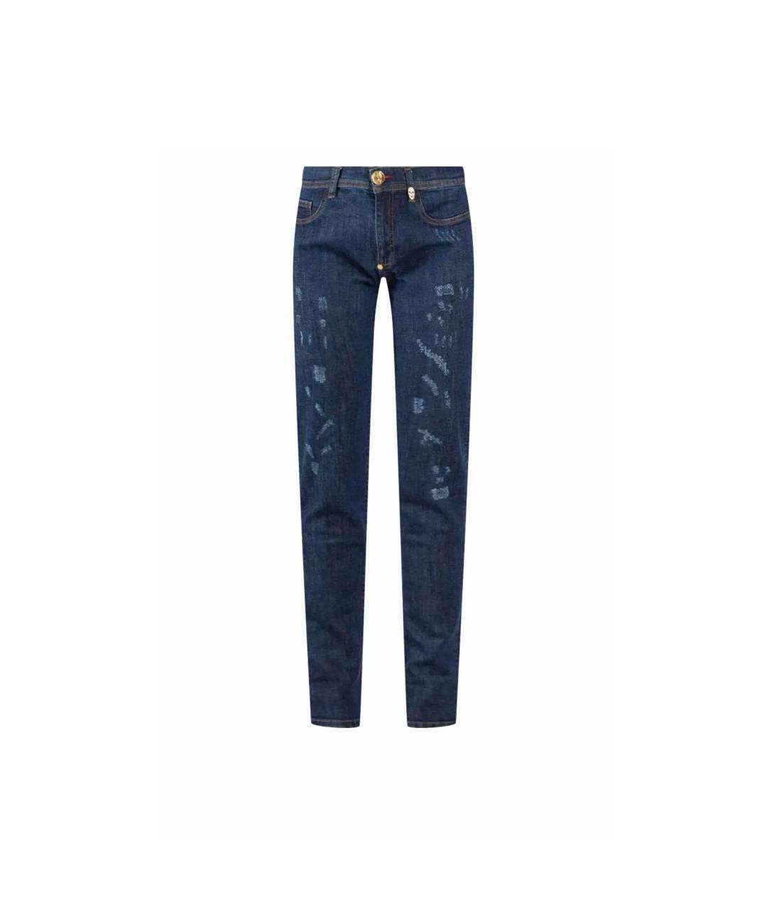 PHILIPP PLEIN Синие хлопко-эластановые джинсы слим, фото 1