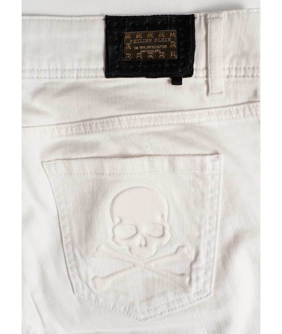 PHILIPP PLEIN Белые хлопковые прямые джинсы, фото 4