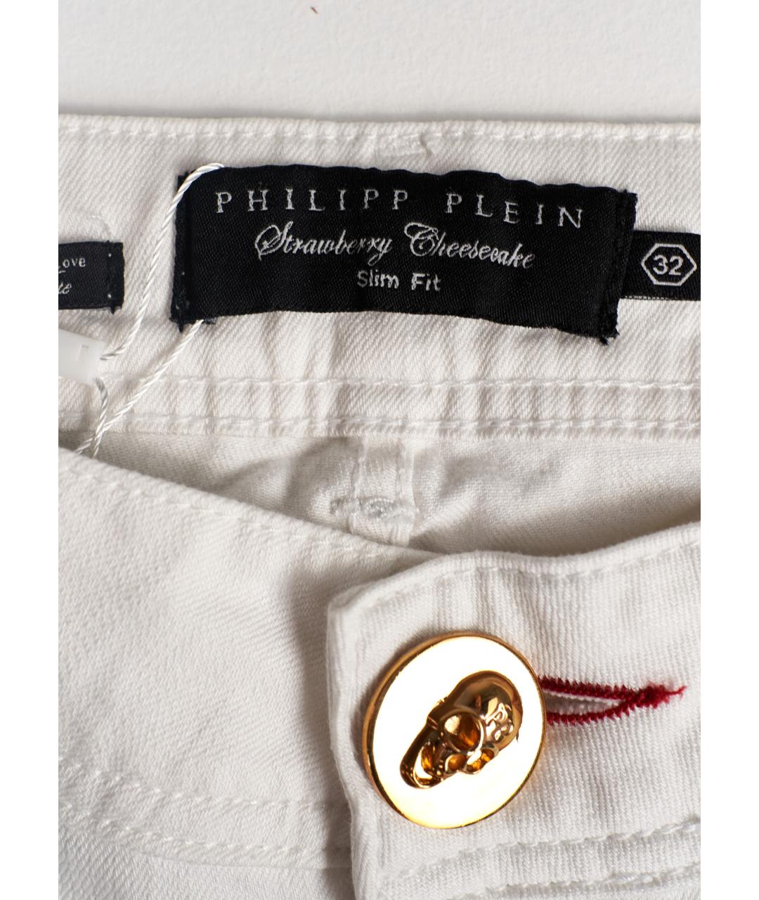 PHILIPP PLEIN Белые хлопковые прямые джинсы, фото 3