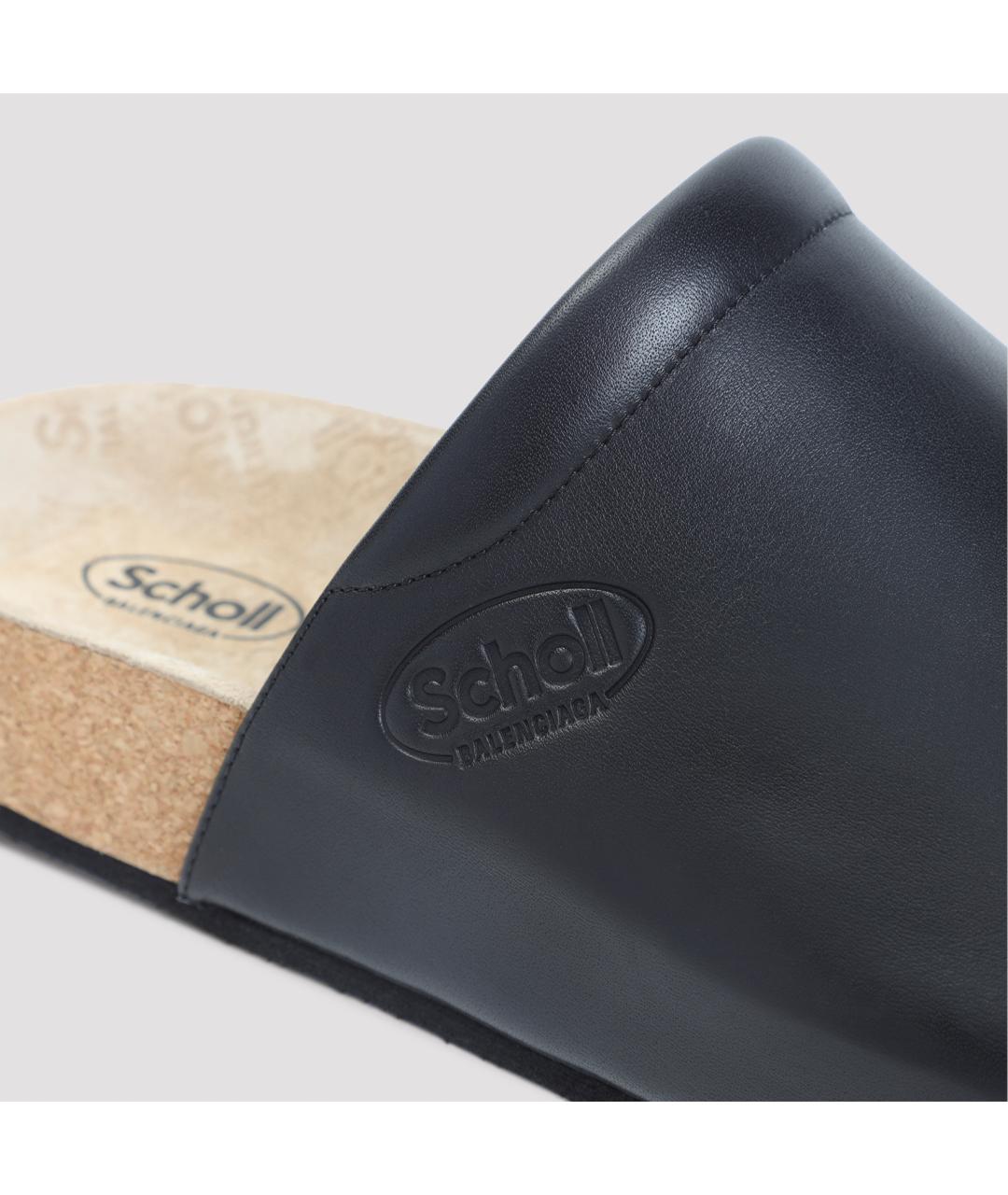 BALENCIAGA Черные кожаные шлепанцы, фото 5