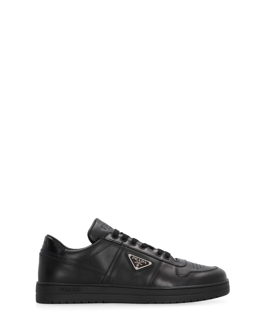 PRADA Черные кожаные низкие кроссовки / кеды, фото 1