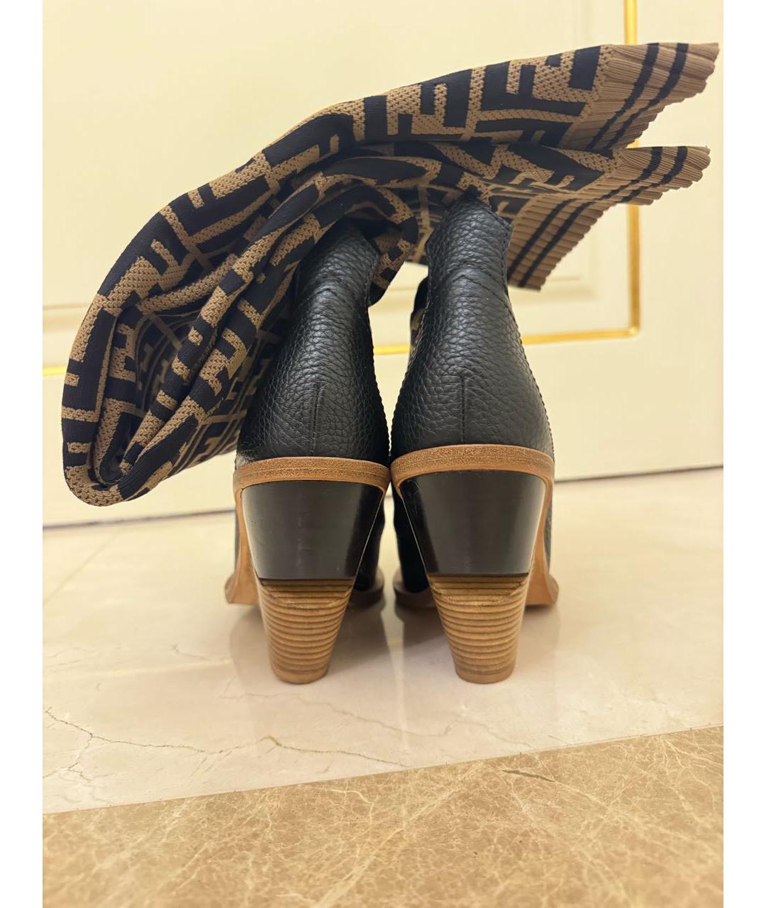FENDI Черные кожаные ботфорты, фото 4