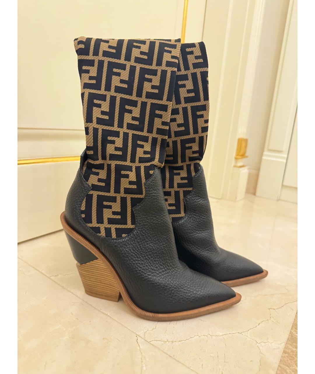 FENDI Черные кожаные ботфорты, фото 5