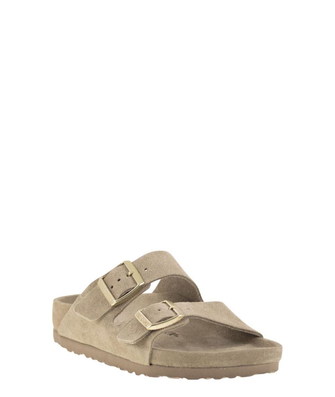 BIRKENSTOCK Бежевые замшевые шлепанцы, фото 2