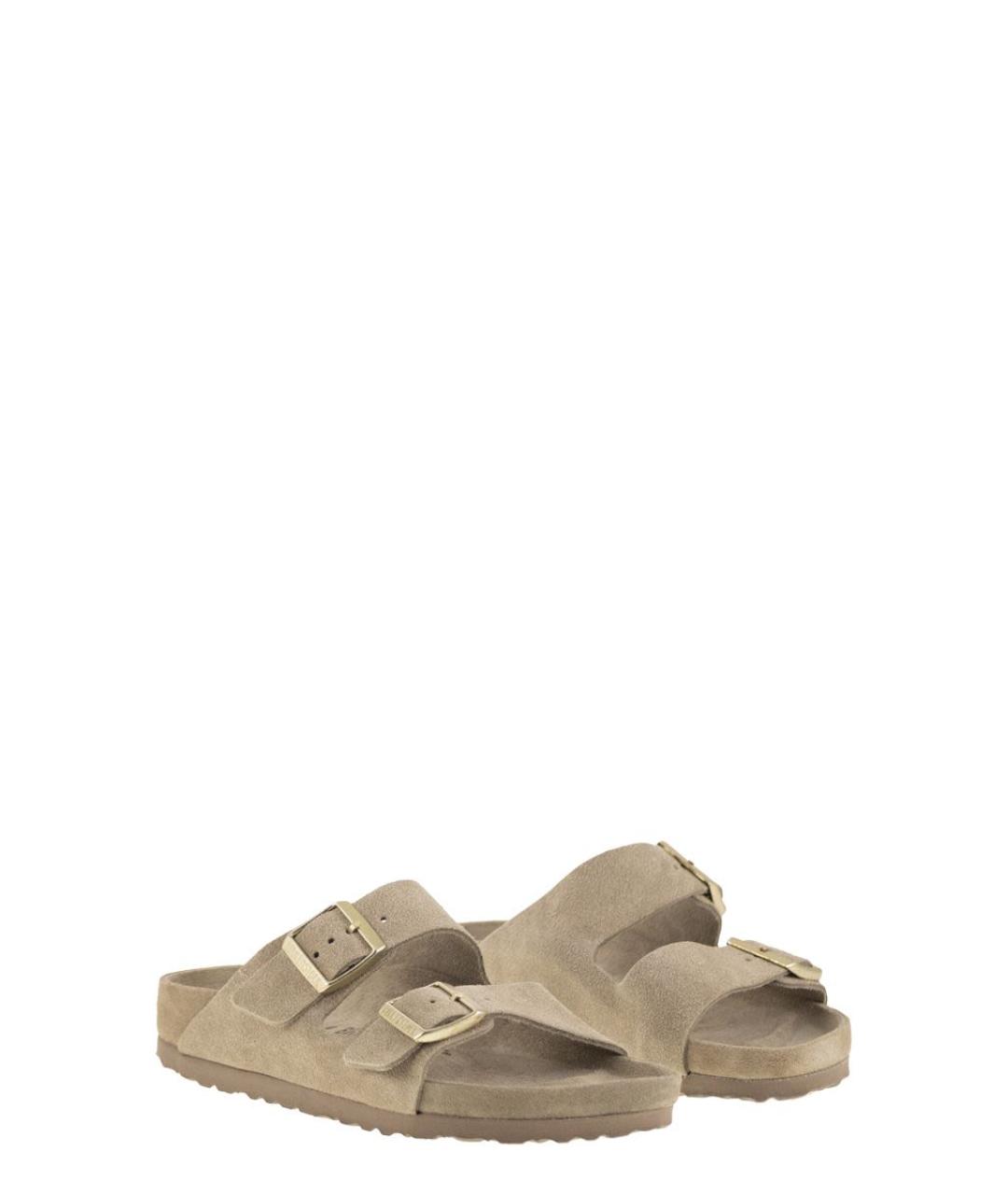 BIRKENSTOCK Бежевые замшевые шлепанцы, фото 4