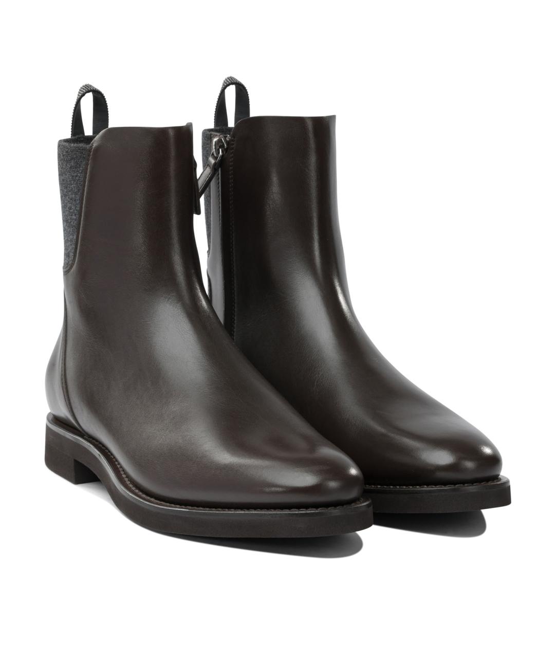 BRUNELLO CUCINELLI Коричневые кожаные ботинки, фото 2