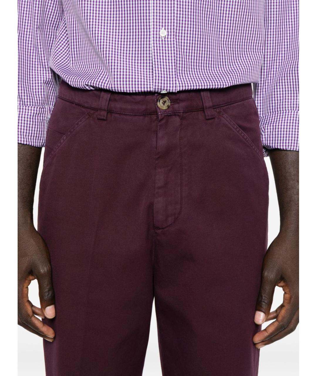 BRUNELLO CUCINELLI Бордовые хлопковые повседневные брюки, фото 5