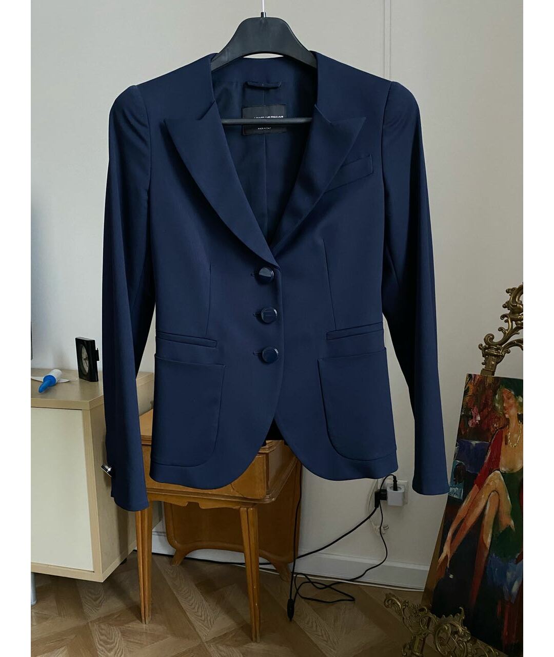 EMPORIO ARMANI Темно-синий хлопко-эластановый жакет/пиджак, фото 7