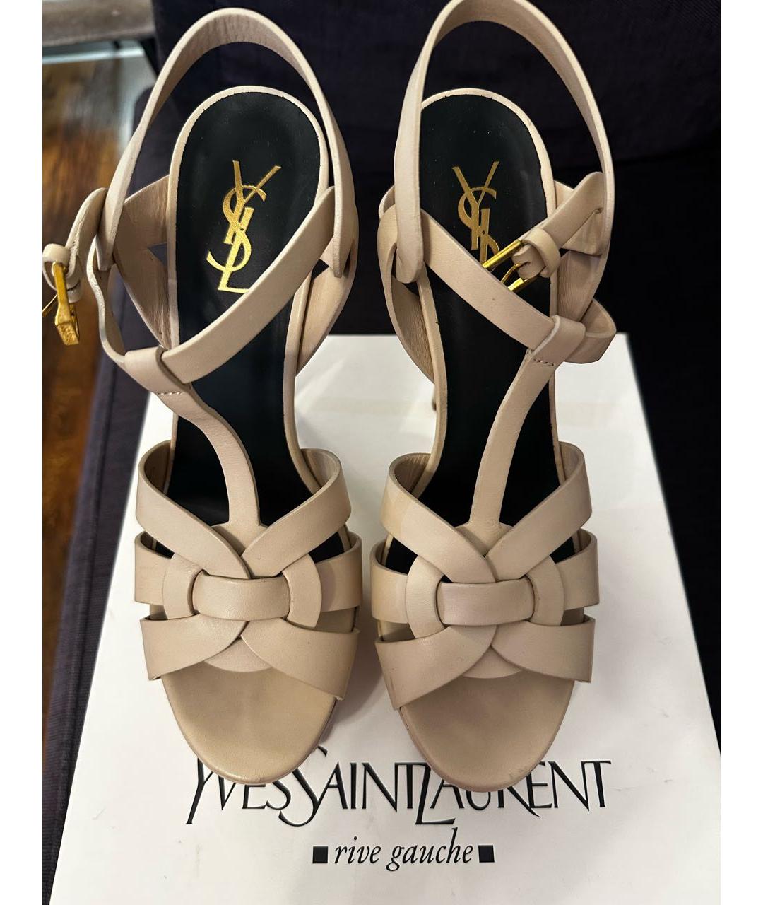 YVES SAINT LAURENT BEAUTY Бежевые кожаные босоножки, фото 2