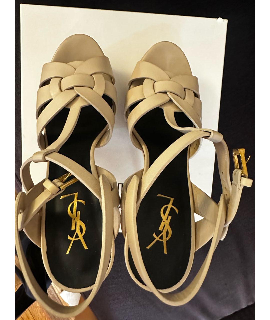 YVES SAINT LAURENT BEAUTY Бежевые кожаные босоножки, фото 3
