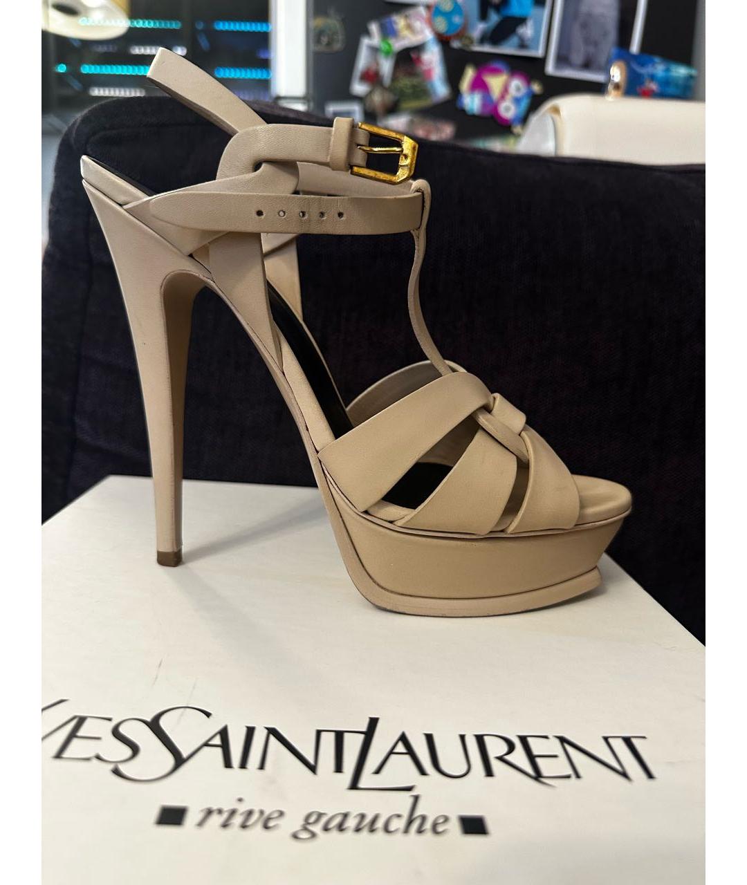 YVES SAINT LAURENT BEAUTY Бежевые кожаные босоножки, фото 5