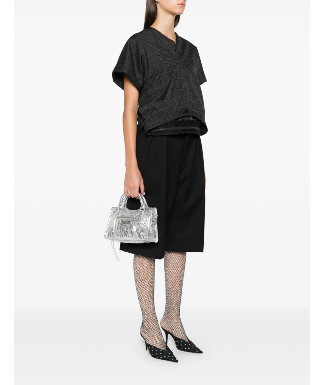 BALENCIAGA Серебряная кожаная сумка с короткими ручками, фото 2