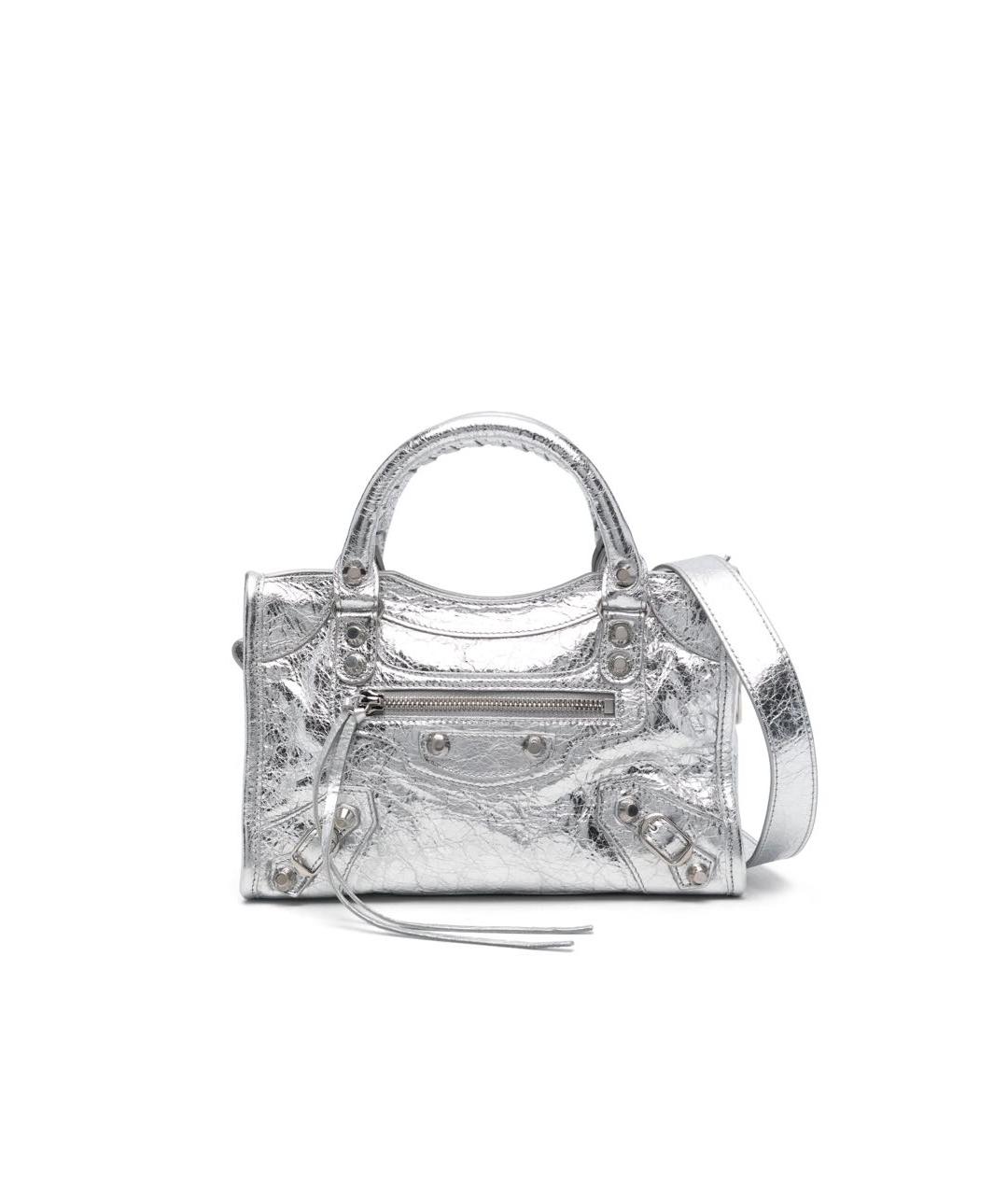 BALENCIAGA Серебряная кожаная сумка с короткими ручками, фото 1