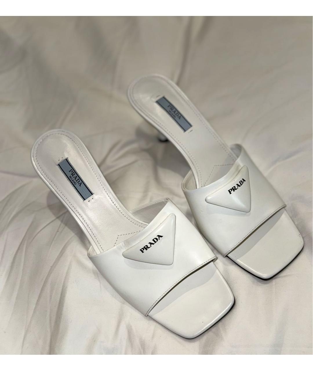 PRADA Белые кожаные мюли, фото 4