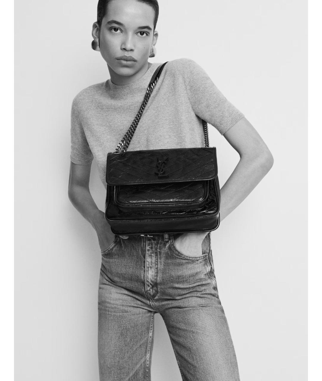 SAINT LAURENT Черная кожаная сумка через плечо, фото 6