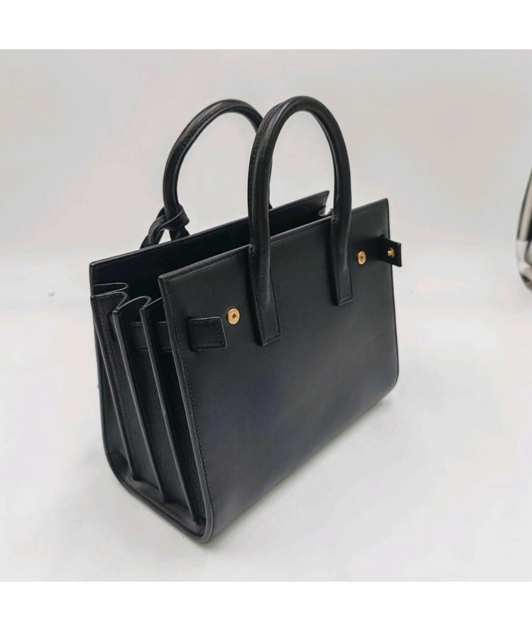 SAINT LAURENT Черная кожаная сумка с короткими ручками, фото 5