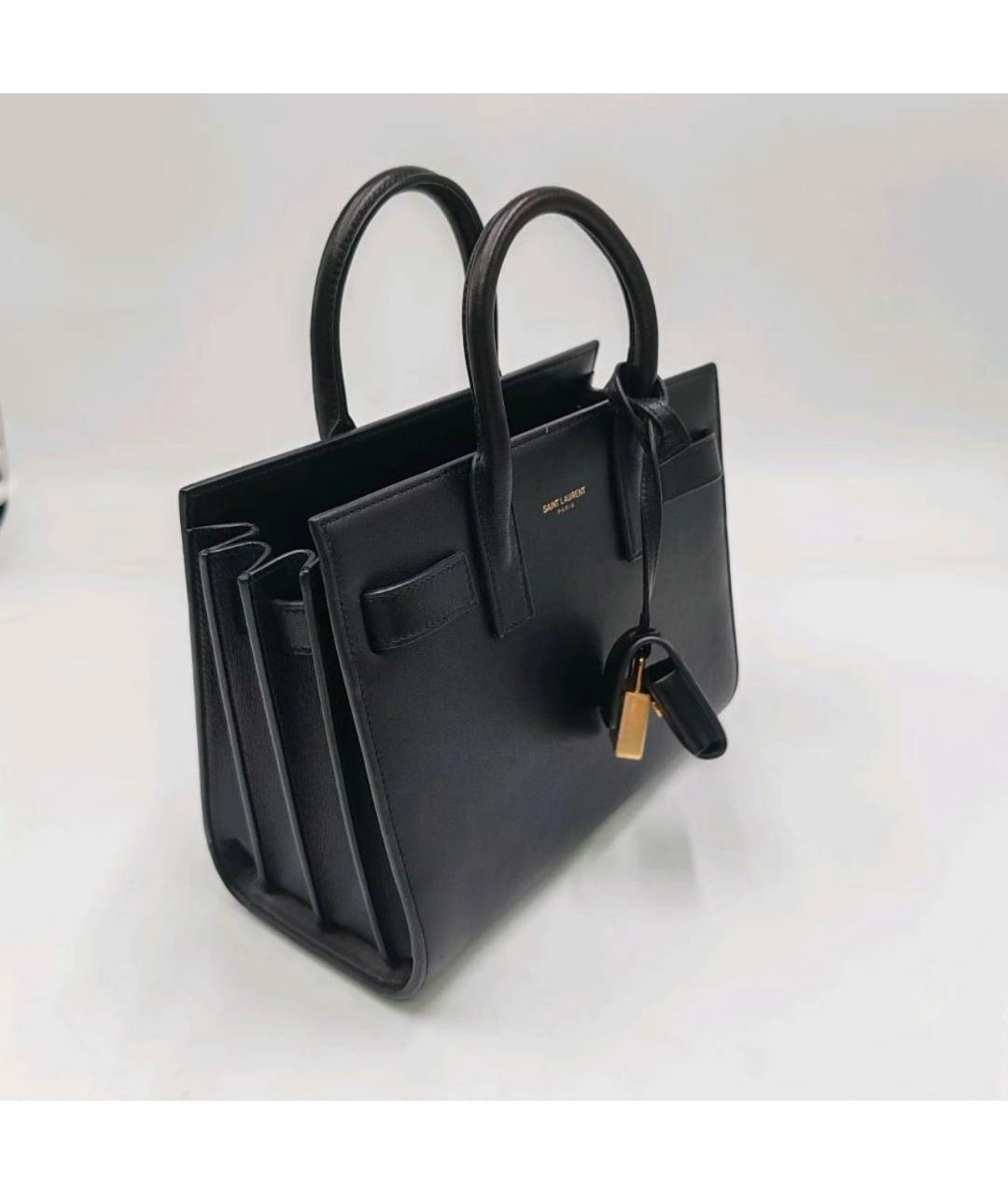 SAINT LAURENT Черная кожаная сумка с короткими ручками, фото 4
