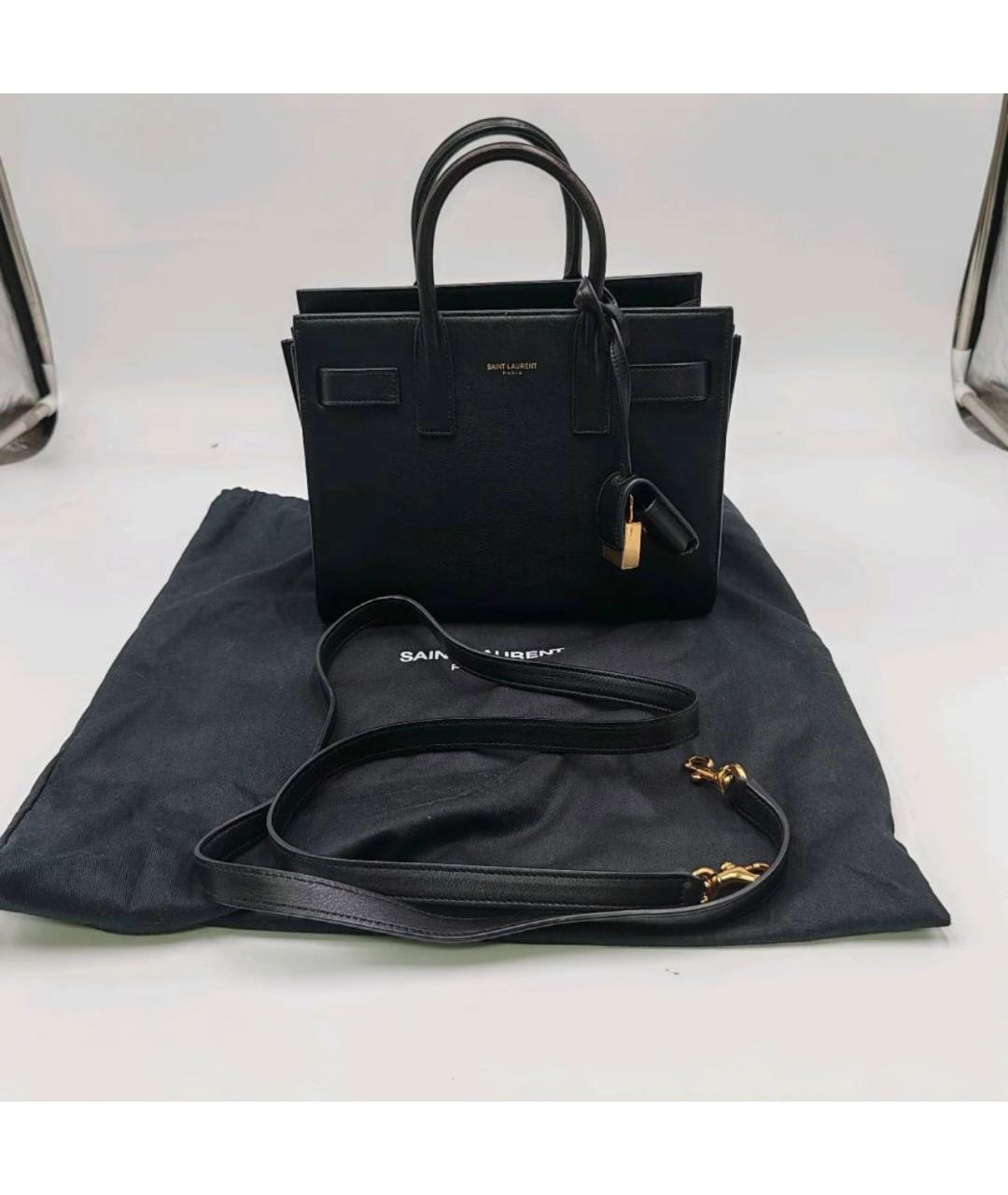 SAINT LAURENT Черная кожаная сумка с короткими ручками, фото 7