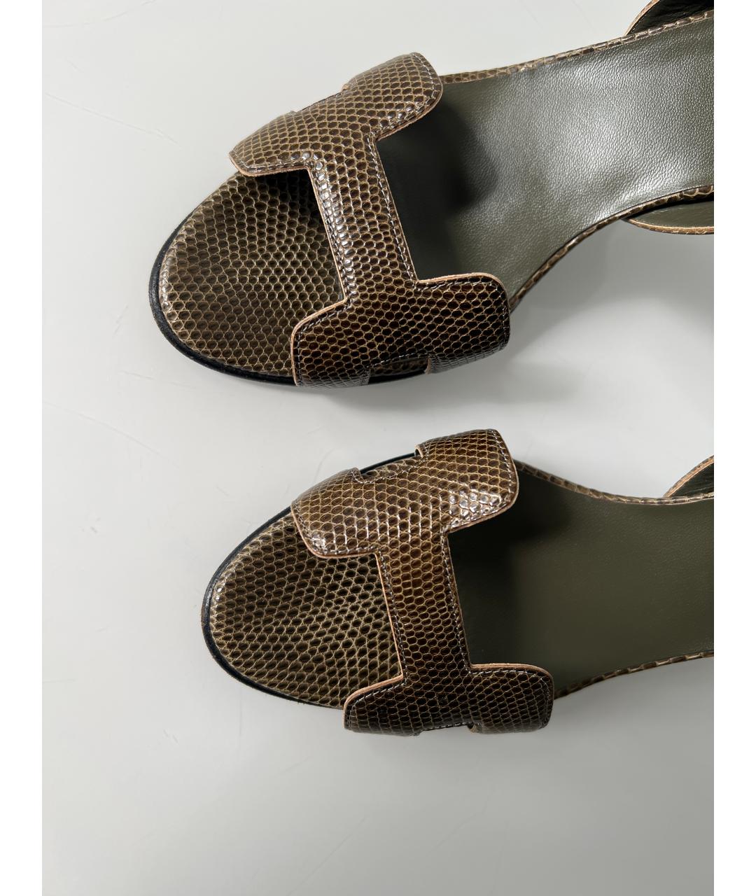 HERMES Хаки босоножки из экзотической кожи, фото 3