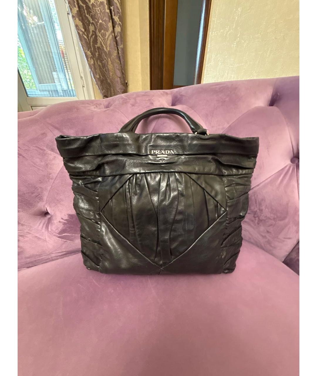 PRADA Черная кожаная сумка тоут, фото 3