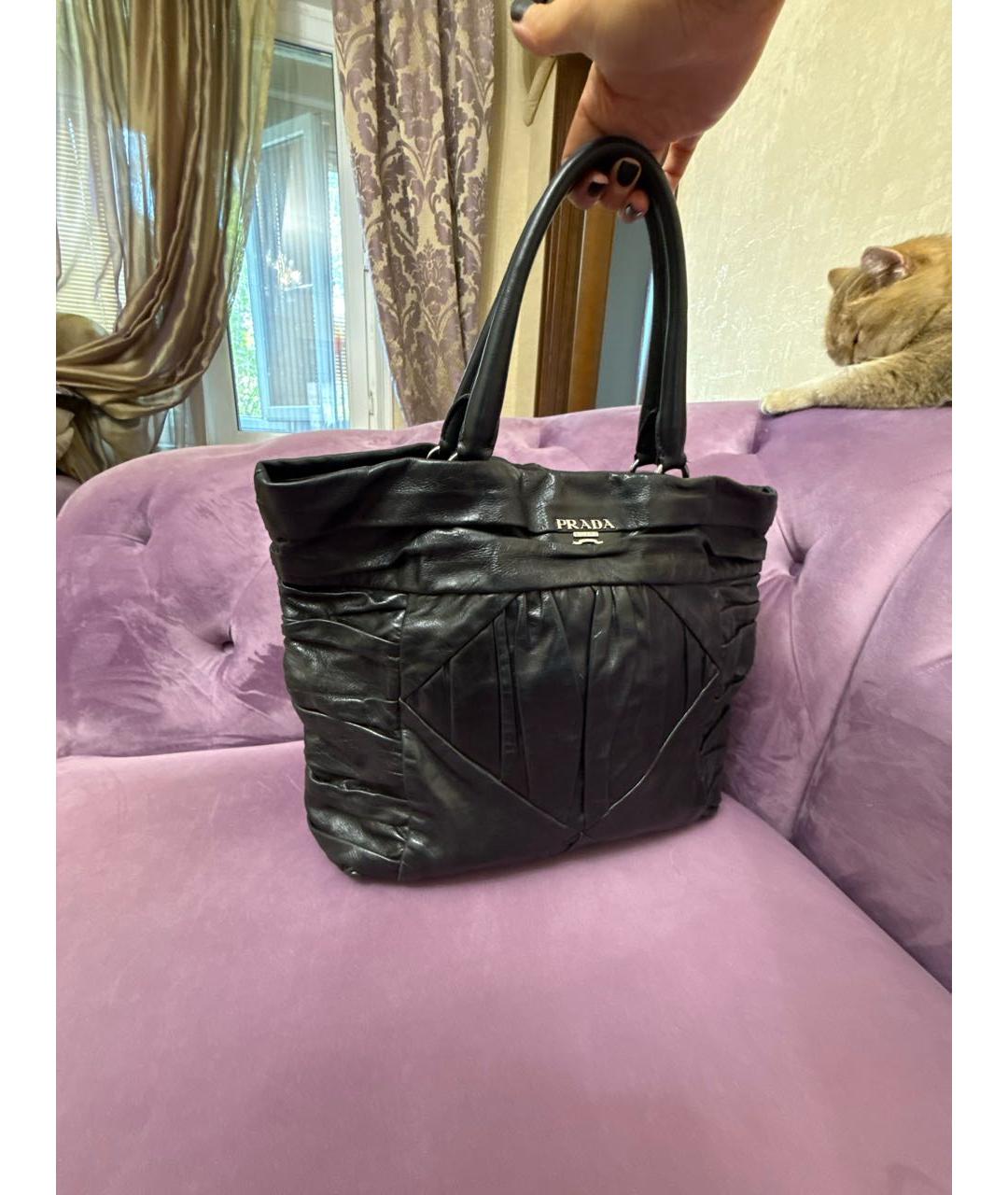 PRADA Черная кожаная сумка тоут, фото 2