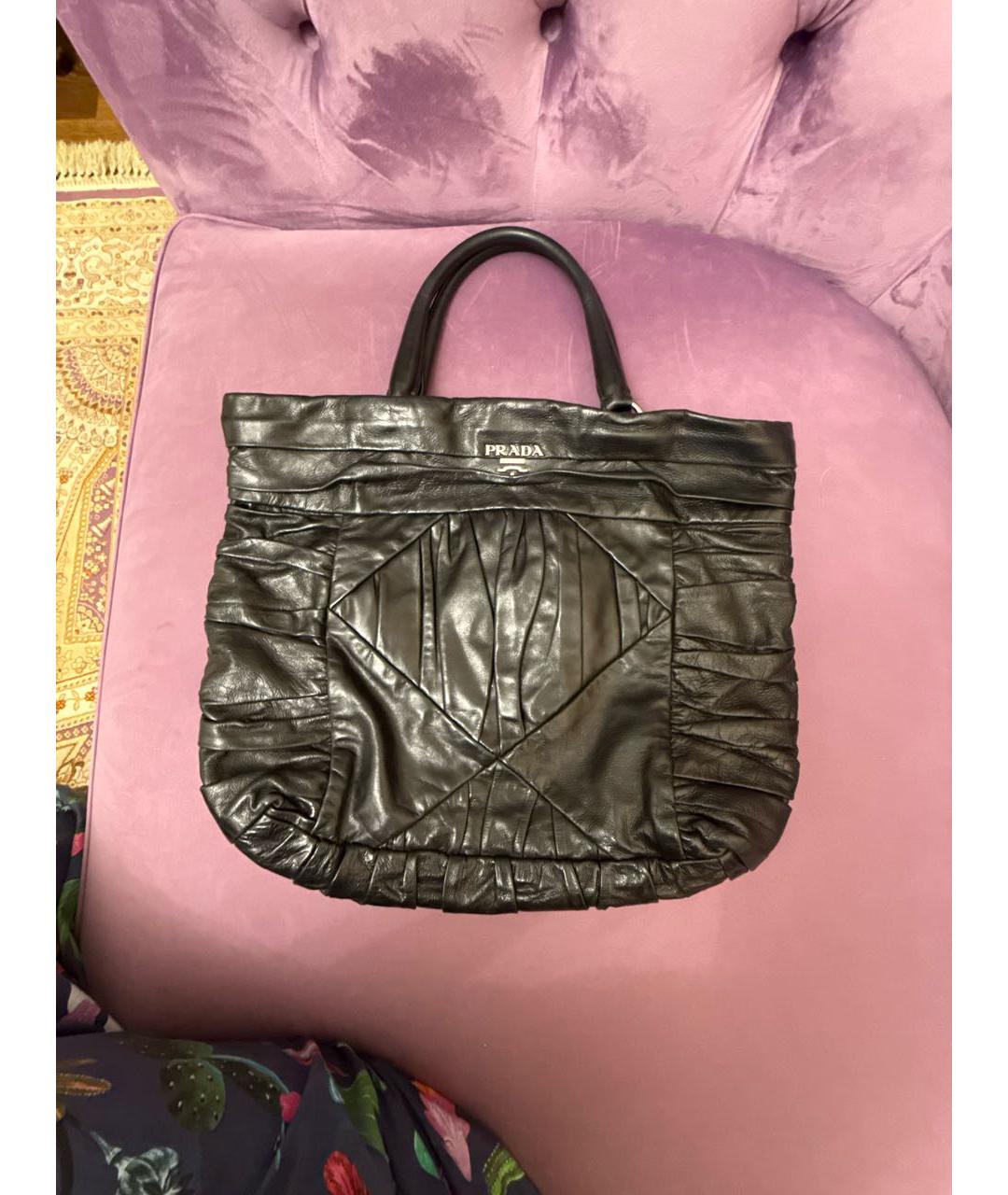 PRADA Черная кожаная сумка тоут, фото 8