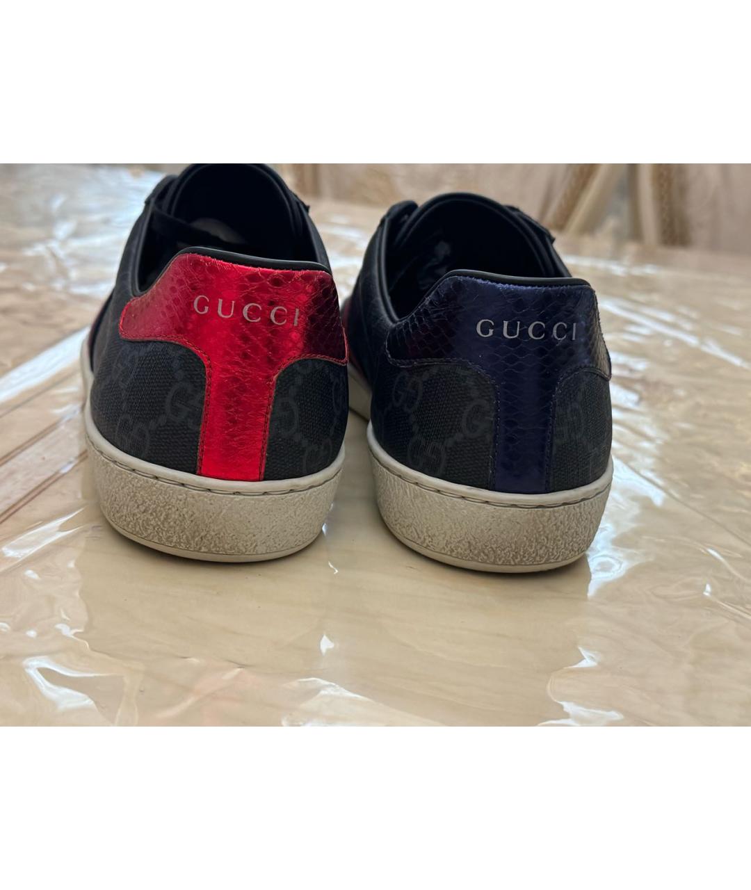 GUCCI Антрацитовые кожаные низкие кроссовки / кеды, фото 4