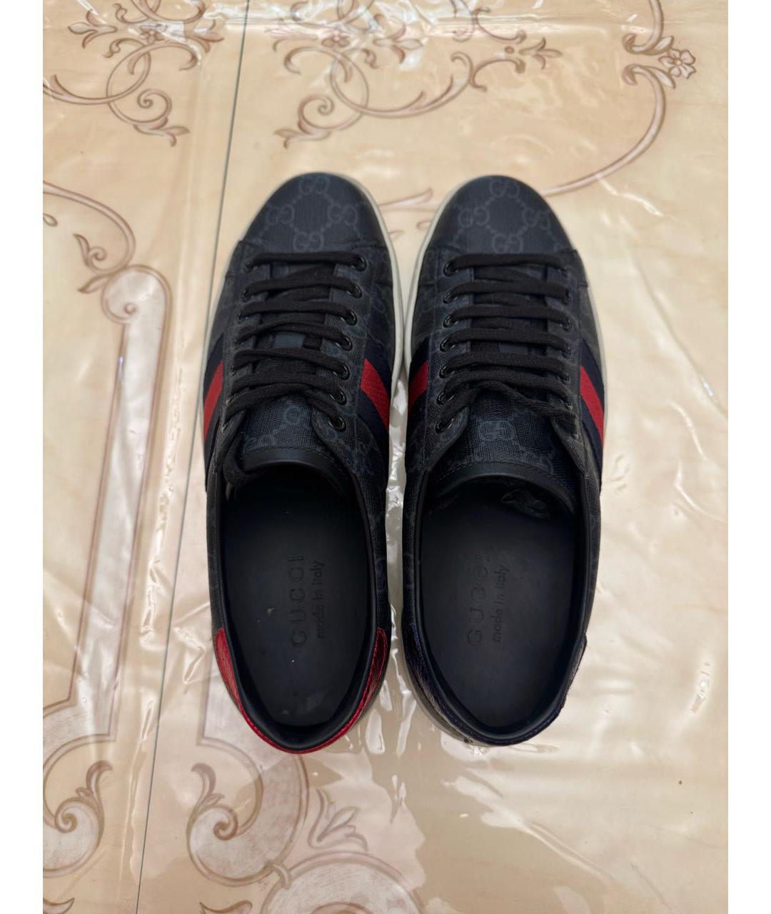 GUCCI Антрацитовые кожаные низкие кроссовки / кеды, фото 3